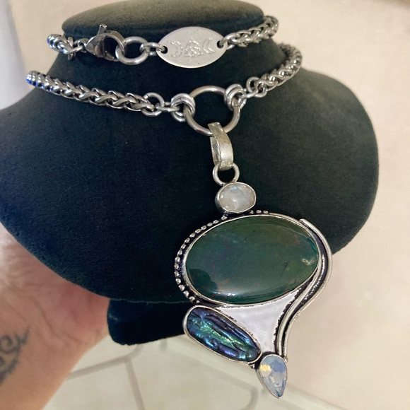 925 sterling silver overlay heliotrope moonstone opalite & pearl boho necklace - Picture 10 of 14